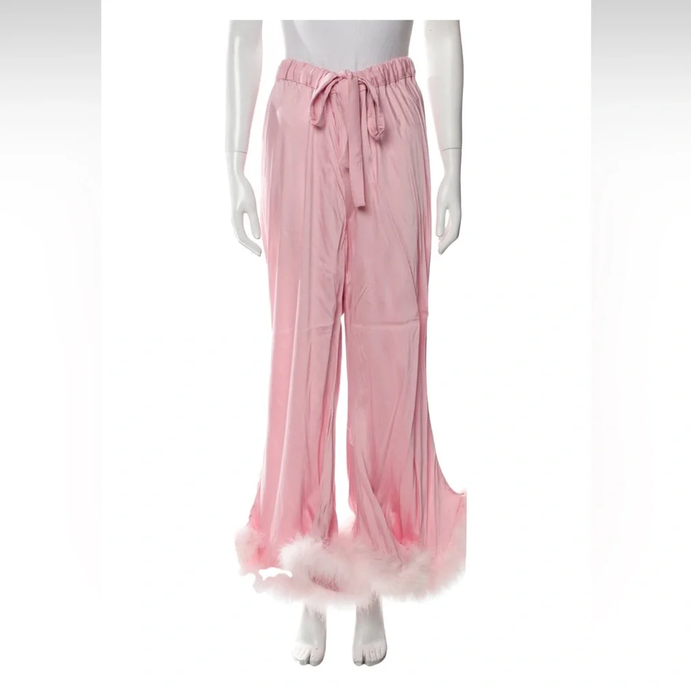 Sleeper Turkey Feather Trim Pink Waist Tie Wide Leg Pajamas Pants Size 2
